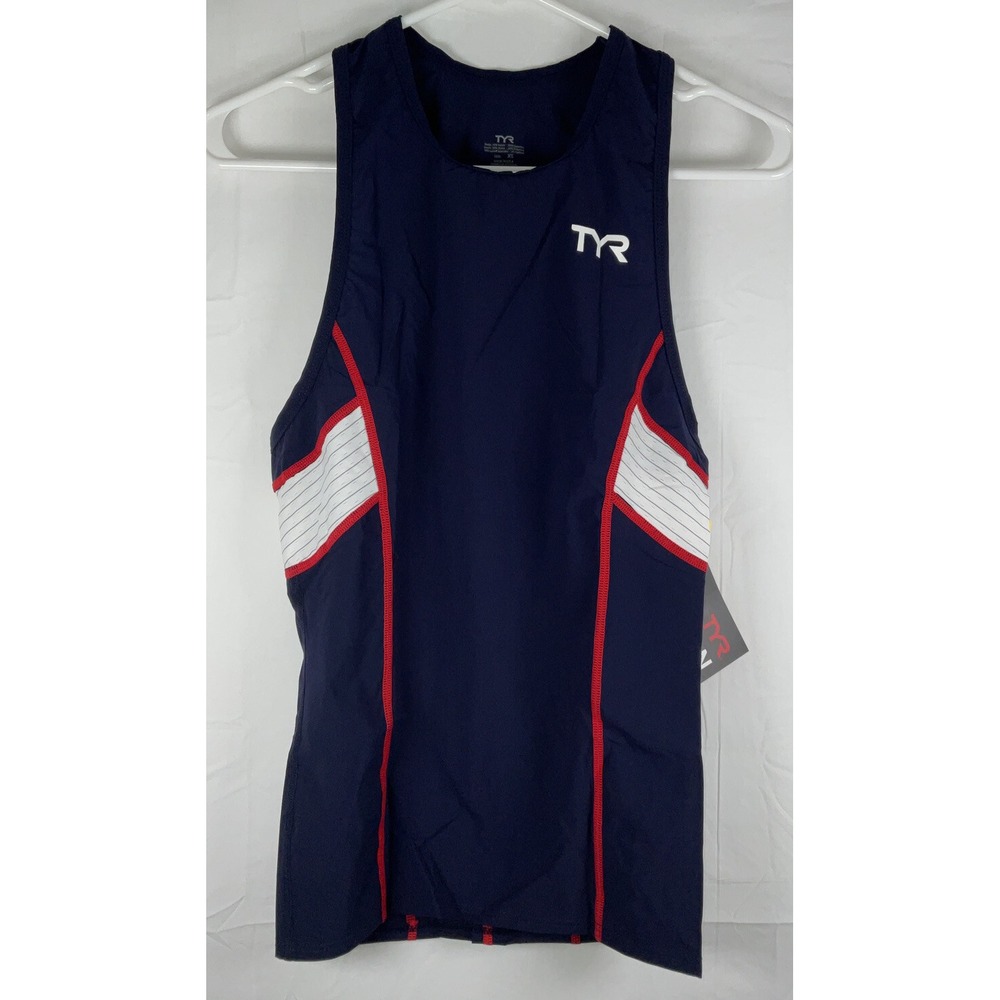 NWT Men's TYR Carbon Triathlon‎ Tank SPF50 Stretch Compression Navy Red White XS